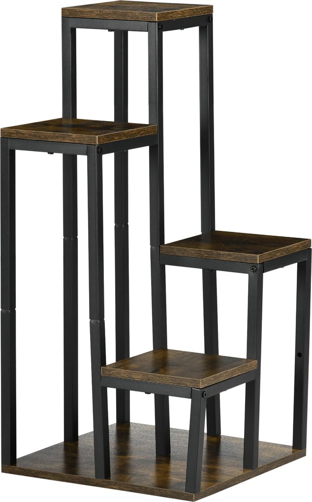 Outsunny Suporte para Plantas de 4 Níveis com Base, Estante para Vasos para Interior e Exterior, 40x40x81 cm, Castanho | Aosom Portugal