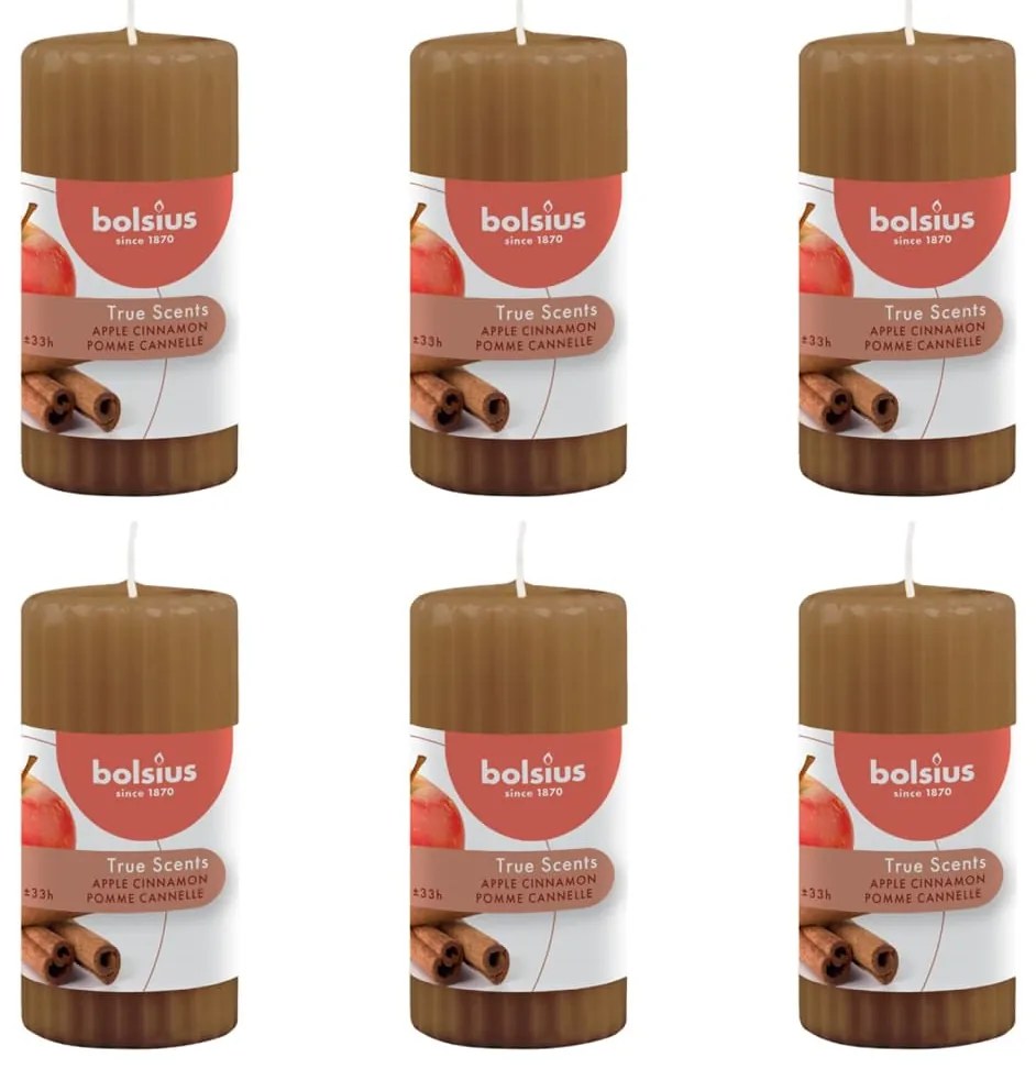 Bolsius Velas cilíndricas perfumadas 6 pcs maça e canela 120x58 mm