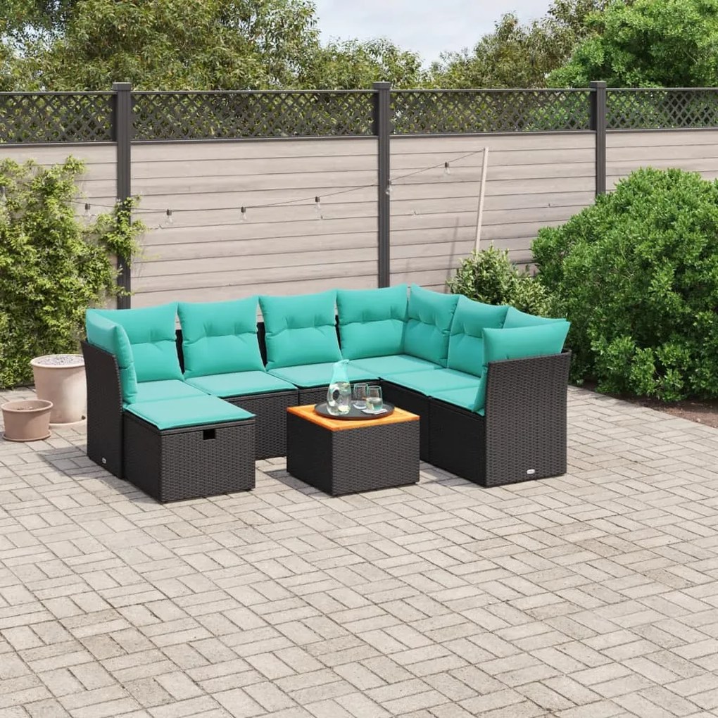 vidaXL 8 pcs conjunto de sofás p/ jardim c/ almofadões vime PE preto