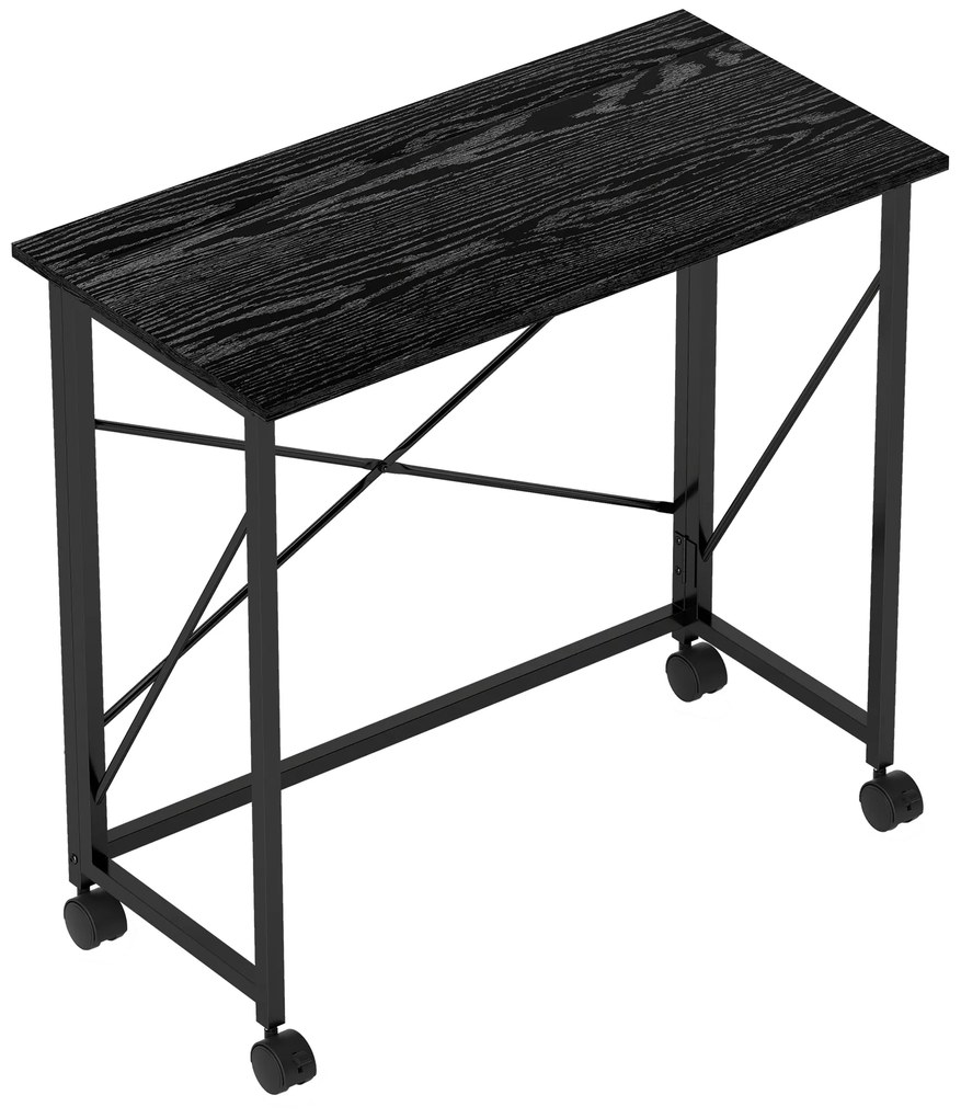 Secretária Dobrável com Rodas Mesa de Secretária Compacta Portátil para Espaços Pequenos 80x40x75 cm Preto