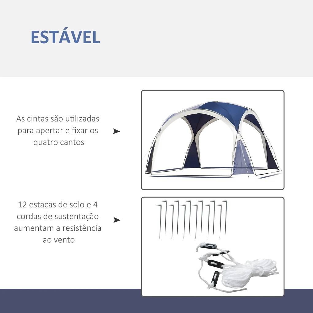 Abrigo de Campismo Dobrável – 3,5x3,5x2,22 m – Azul e Cinza Claro – Pr