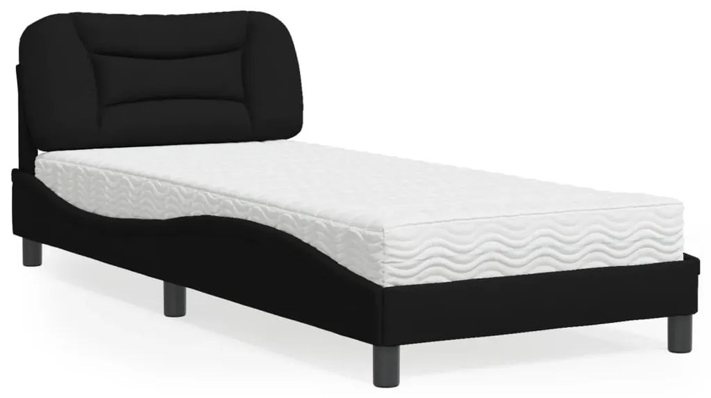 vidaXL Cama com colchão Hvar 90x190 cm tecido preto