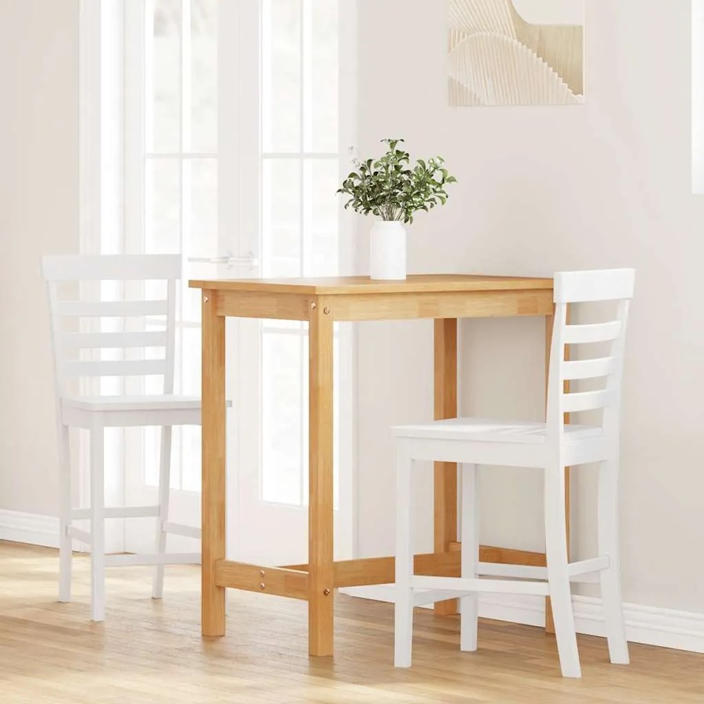 Bancos de bar 2 pcs madeira de seringueira maciça branco