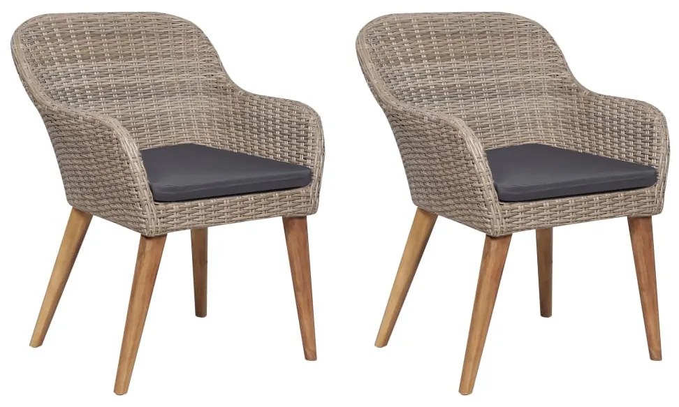 vidaXL Cadeiras de exterior c/ almofadões 2 pcs vime PE castanho