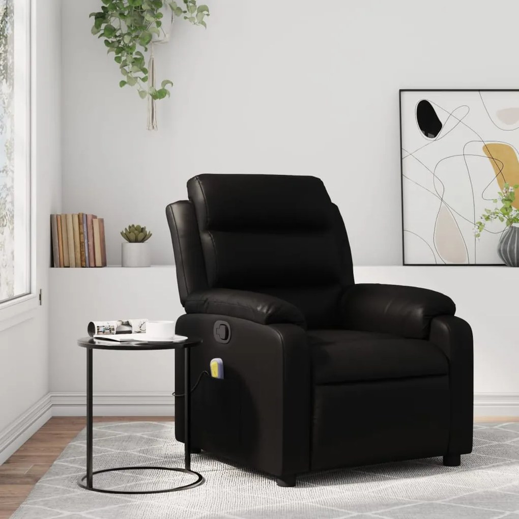vidaXL Poltrona de massagens reclinável couro artificial preto