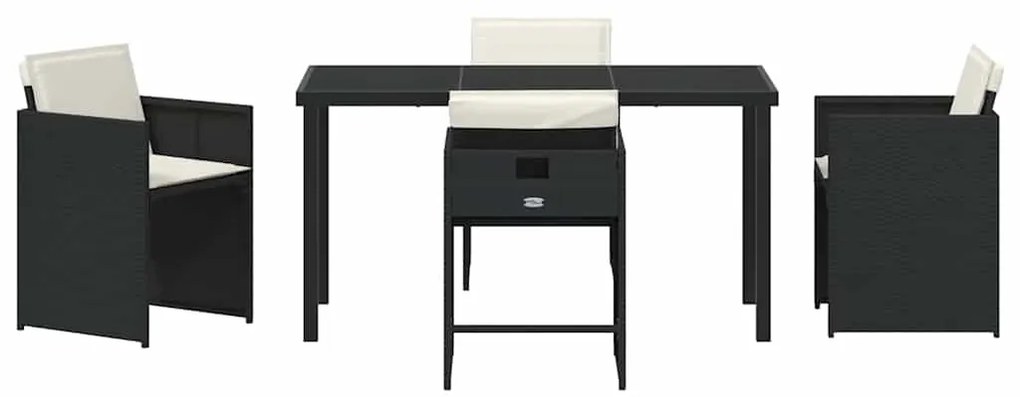 Conjunto de Jantar de Jardim 5 Peças com Almofadas Preto Vime PE
