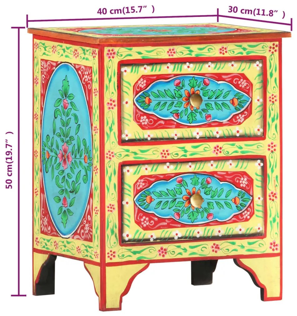 Mesa de cabeceira pintada à mão 40x30x50 cm mangueira maciça