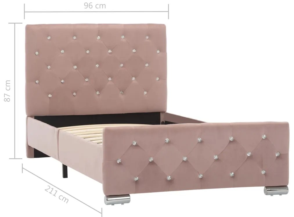 Estrutura de cama 90x200 cm veludo rosa