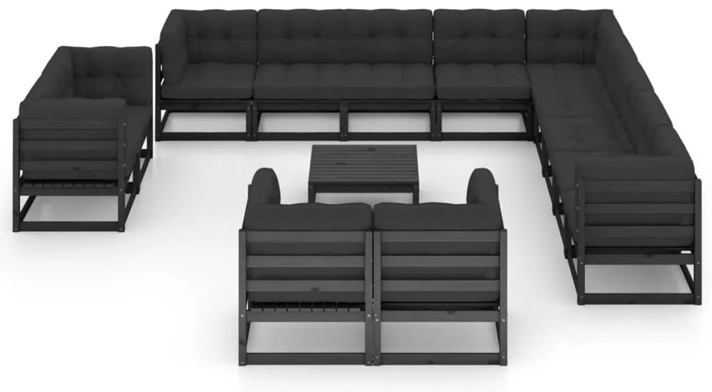 14 pcs conjunto longue jardim c/ almofadões pinho maciço preto