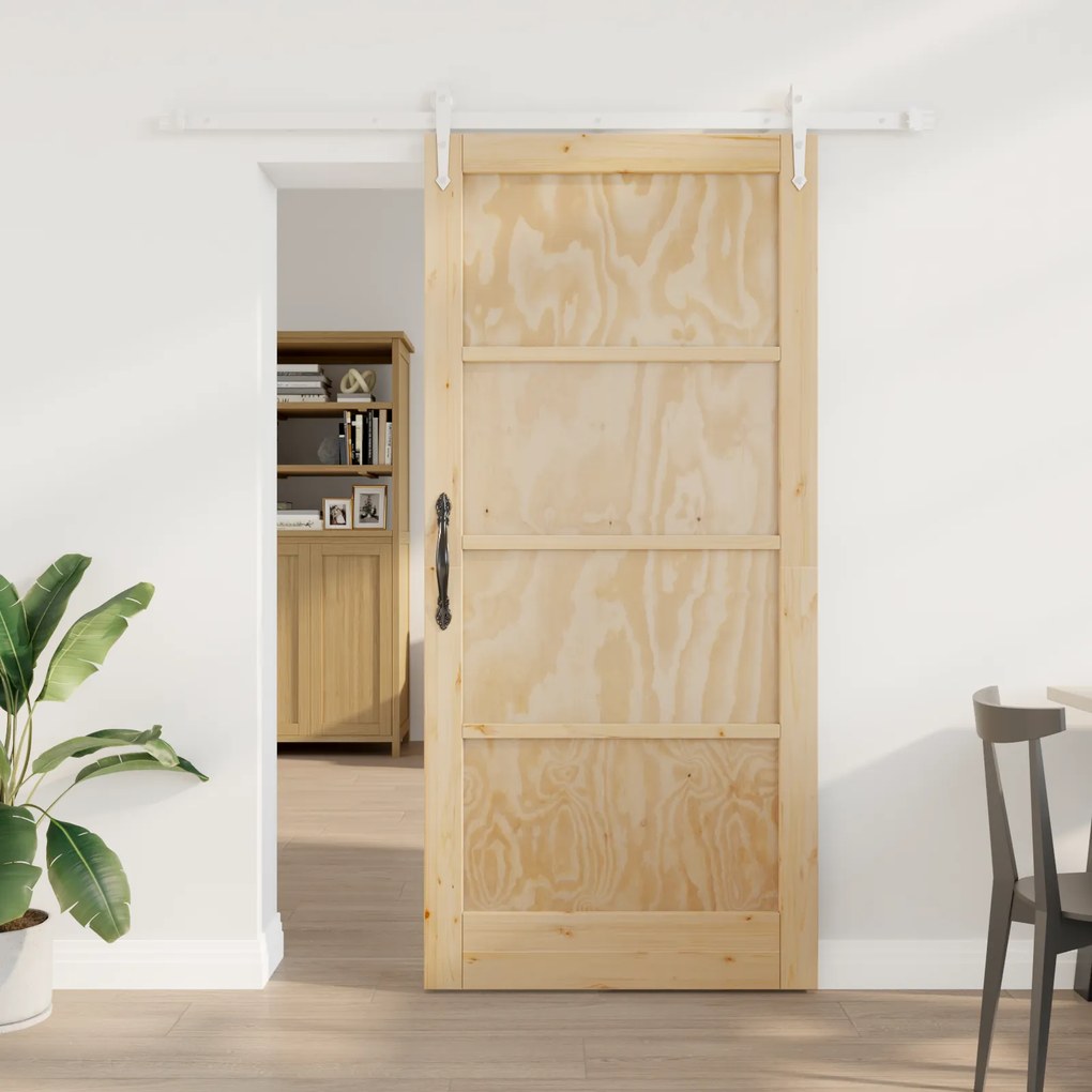 Porta Deslizante vidaXL com Conjunto de Hardware 93x202 cm Madeira Massiça de Pinho
