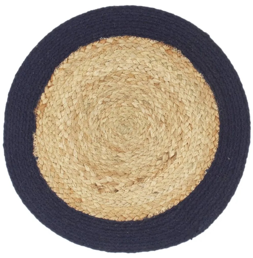Individuais mesa 4 pcs juta e algodão 38cm natural/azul-marinho