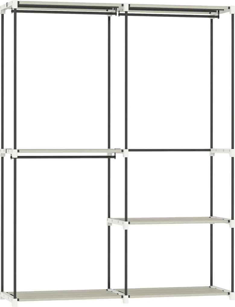 HOMCOM Armário de Roupa Aberto 142x43x185 cm Armário para Roupas com 4 Prateleiras de Tecido 3 Barras para Pendurar Creme | Aosom Portugal