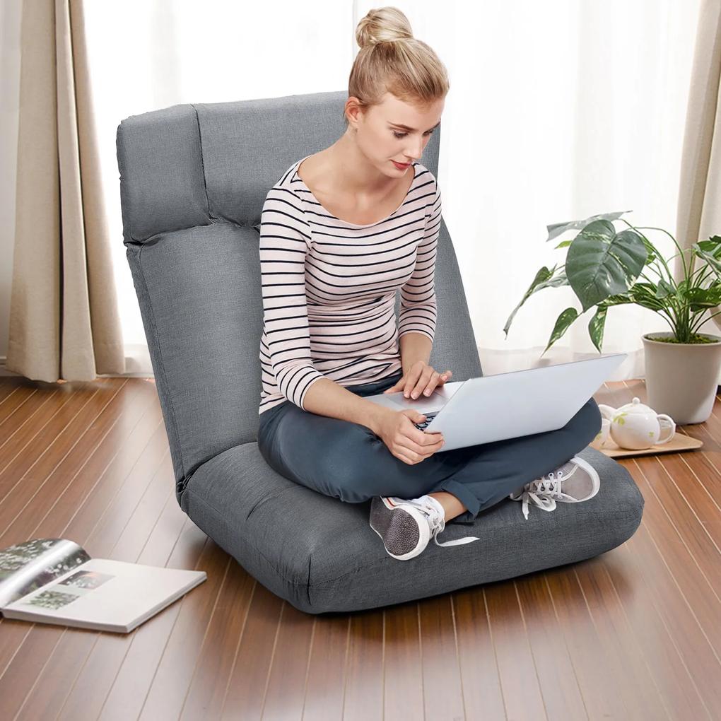 Cadeira ao nível do chão Ajustável em 5 posições Cadeira reclinável Ideal para meditar Jogar videojogos Ver televisão Cinzento