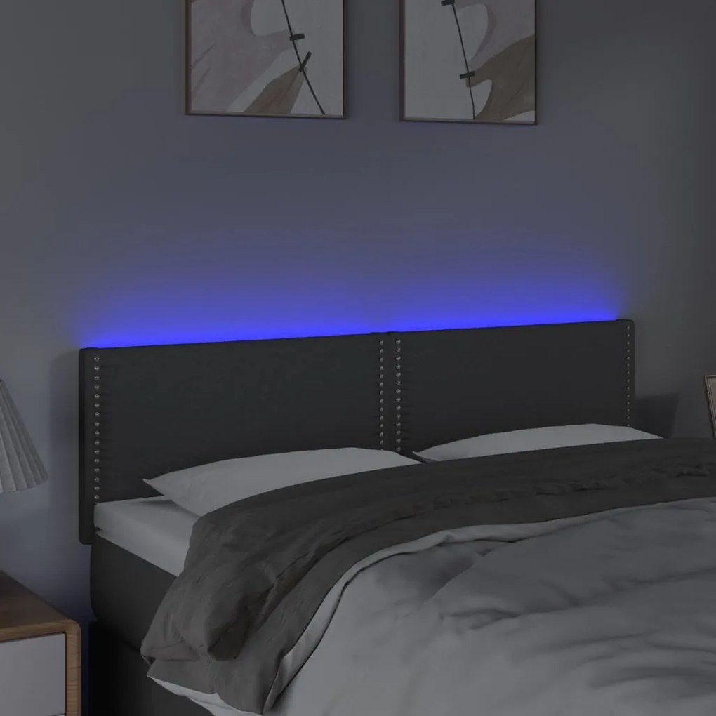 Cabeceira de cama c/luzes LED tecido 144x5x78/88cm cinza-escuro