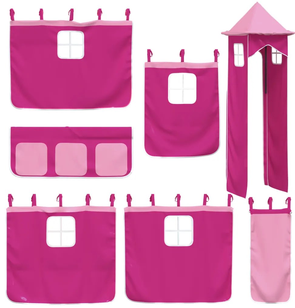 Beliche com escorrega e cortinas 90x200 cm rosa