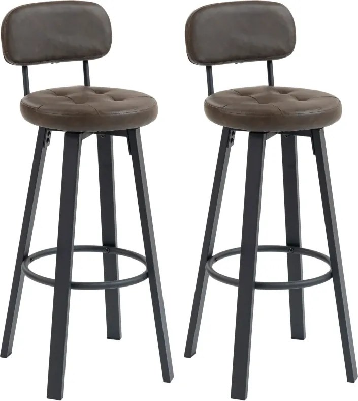 Conjunto de 2 Bancos de Bar Bancos Altos de Cozinha Giratórios Estofados em PU com Apoio para os Pés 35,5x43,5x98 cm Castanho Escuro