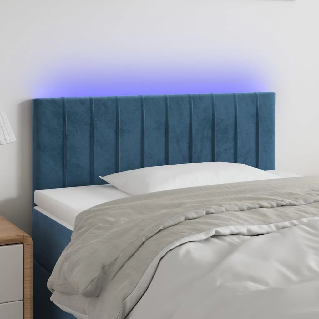 Cabeceira de cama c/ luzes LED veludo 80x5x78/88 cm azul-escuro