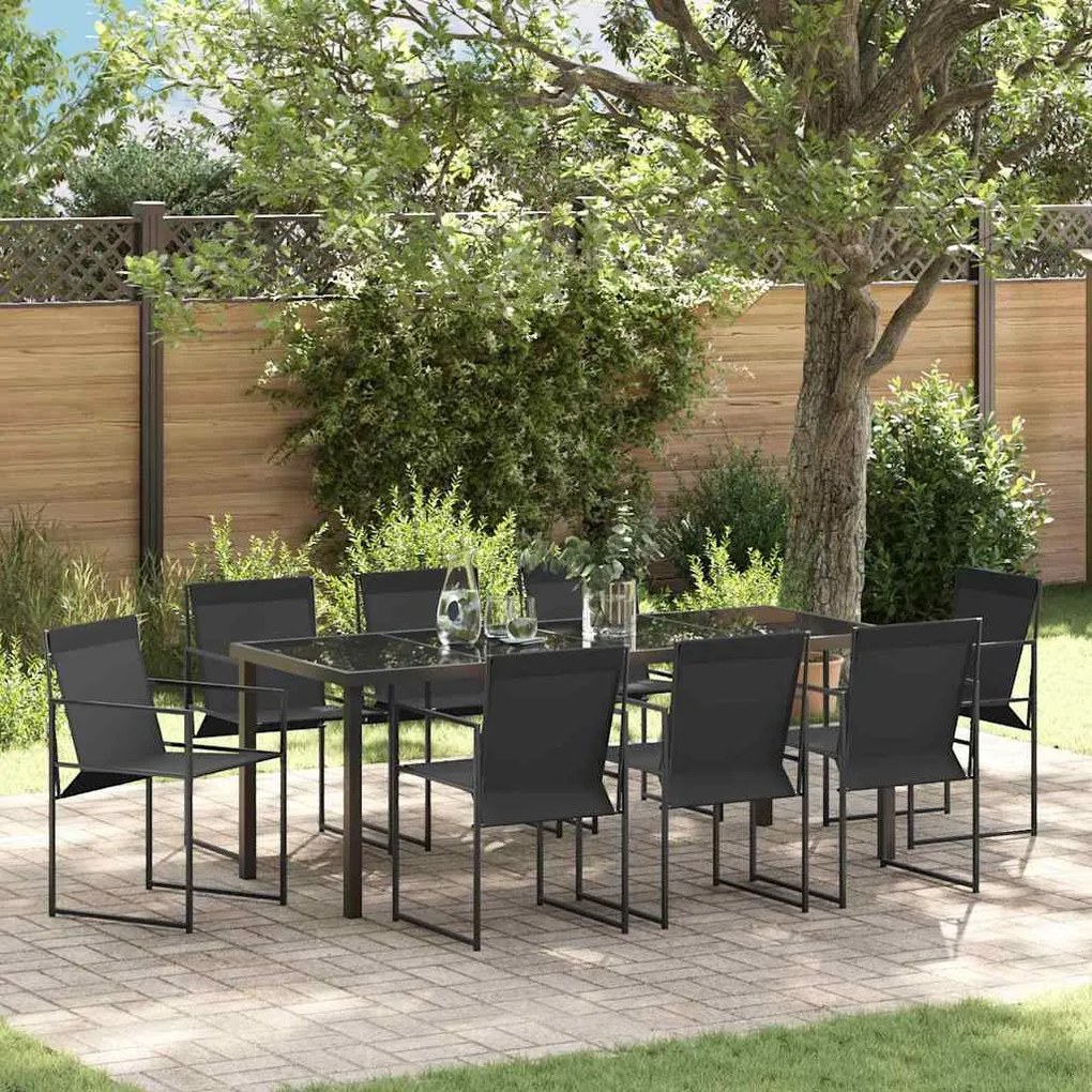 vidaXL Conjunto de Jantar de Jardim 9 Peças, Cadeiras Pretas de Textilene e Aço