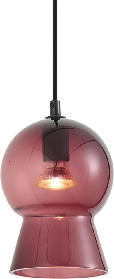 Candeeiro pendente retro preto com vidro roxo para sistema de calha monofásica - Iconic Bell