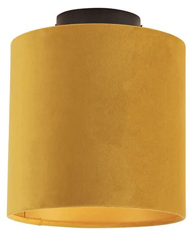 Candeeiro de teto com abajur de veludo ocre com dourado 20 cm - Combi preto Country / Rústico