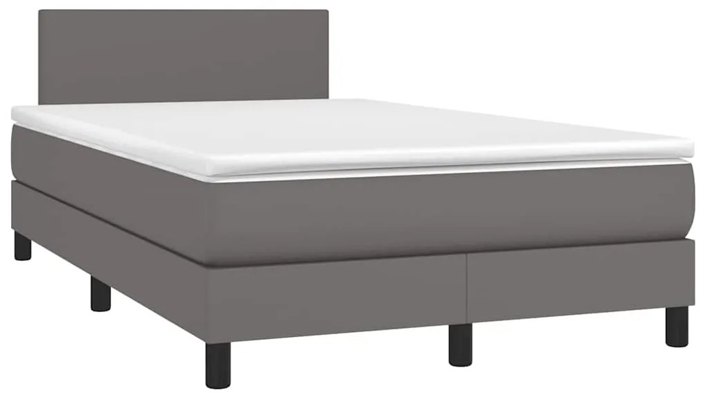 Cama box spring c/ colchão/LED 120x190cm couro artificial cinza