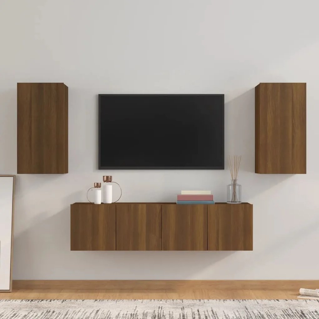 vidaXL Conjunto móveis de TV 4pcs madeira processada carvalho castanho