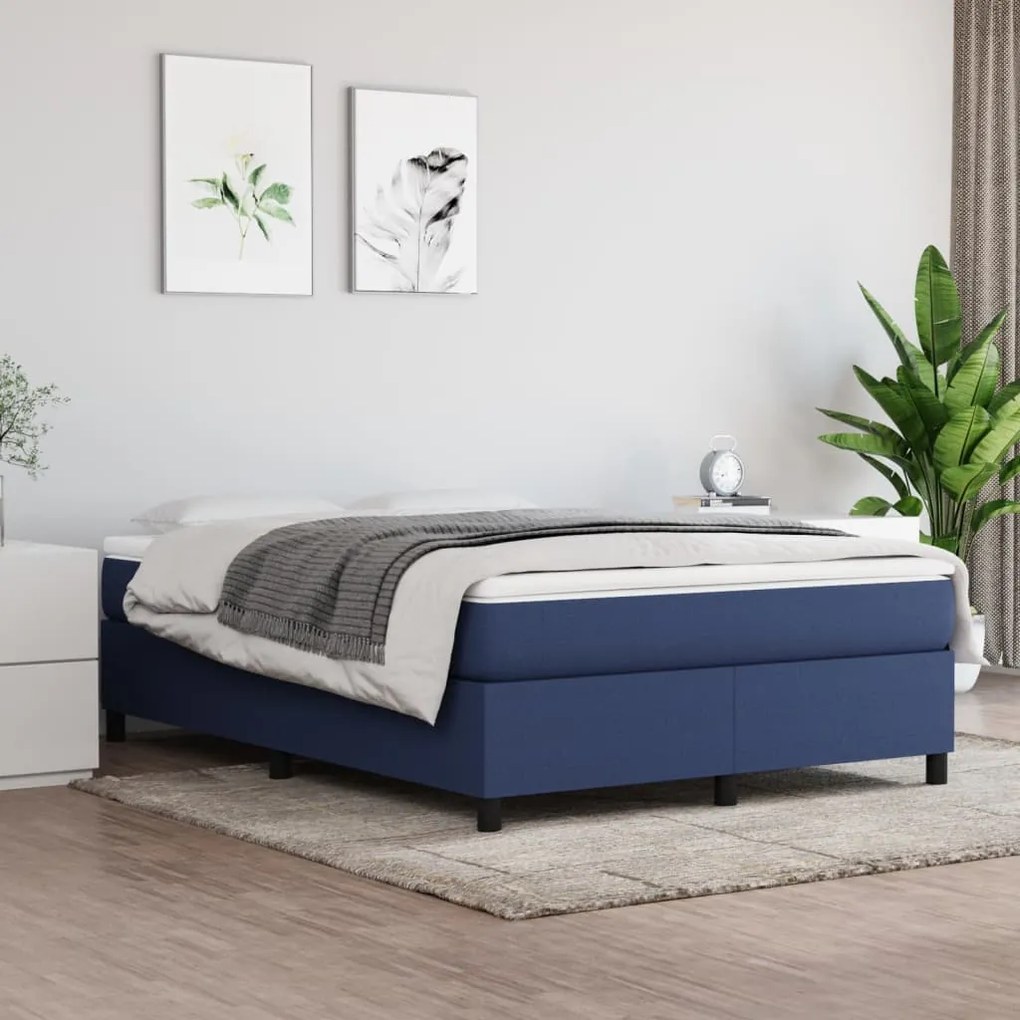 Estrutura de cama sem colchão 140x200 cm tecido azul