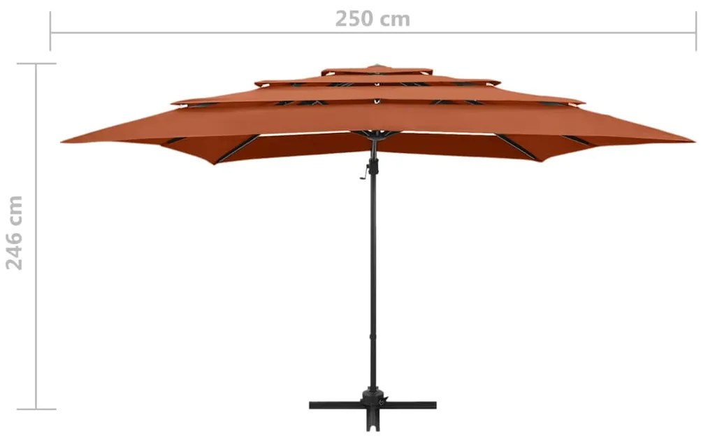 Guarda-sol de jardim 4 camadas c/ poste de alumínio terracotta