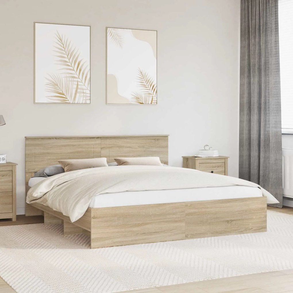 vidaXL Estrutura da Cama com cabeceira Carvalho Sonoma 200 x 200 cm