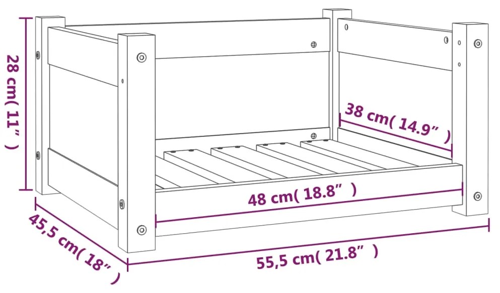 Cama para cães 55,5x45,5x28 cm madeira de pinho maciça