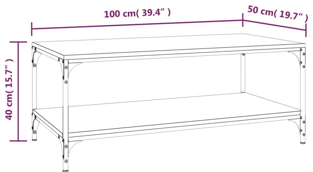 Mesa de centro 100x50x40cm derivados de madeira cinzento sonoma