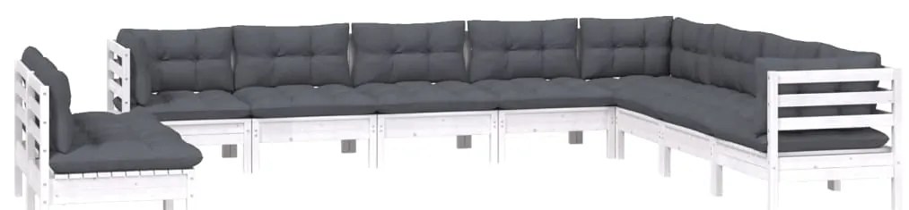 10 pcs conj. lounge de jardim c/ almofadões pinho maciço branco