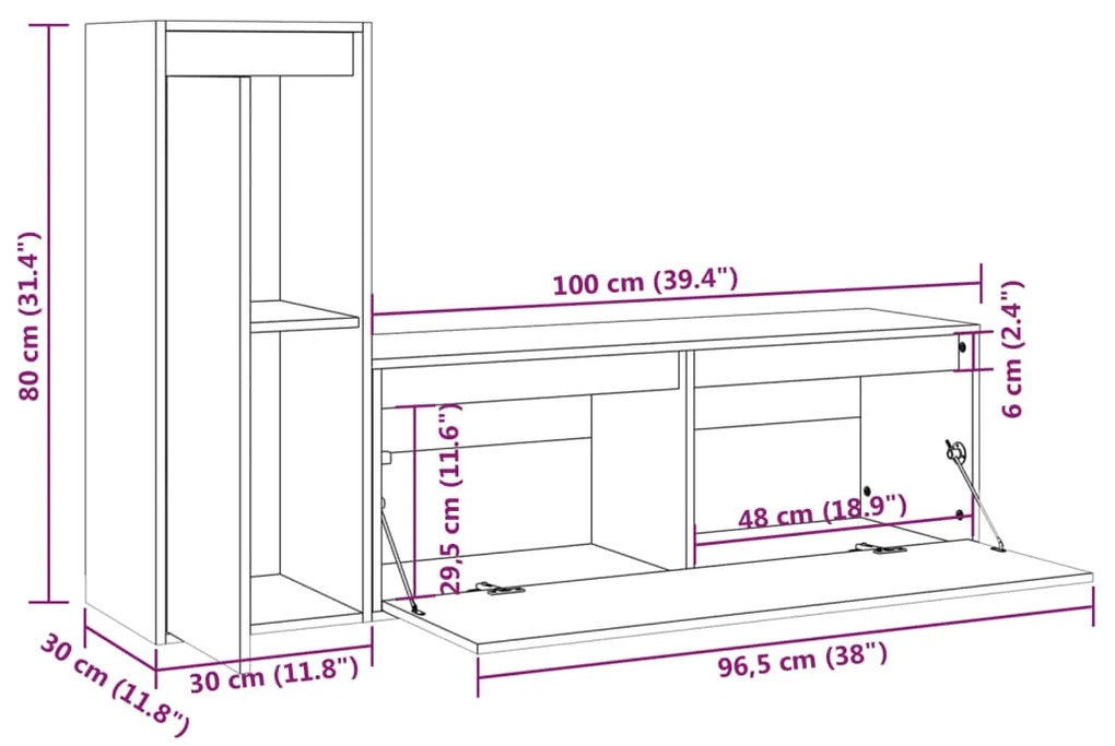 Móveis de TV 2 pcs madeira de pinho maciça