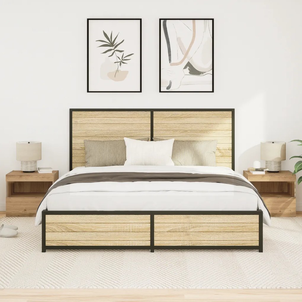 Camas de cabeceira vidaXL com luzes LED 2 pcs Carvalho Artisan 50x40x45 cm