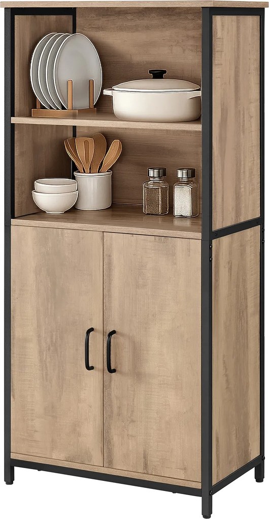 Armário de cozinha 35 x 60 x 124,5 cm com prateleiras ajustáveis cor castanho carvalho-preto