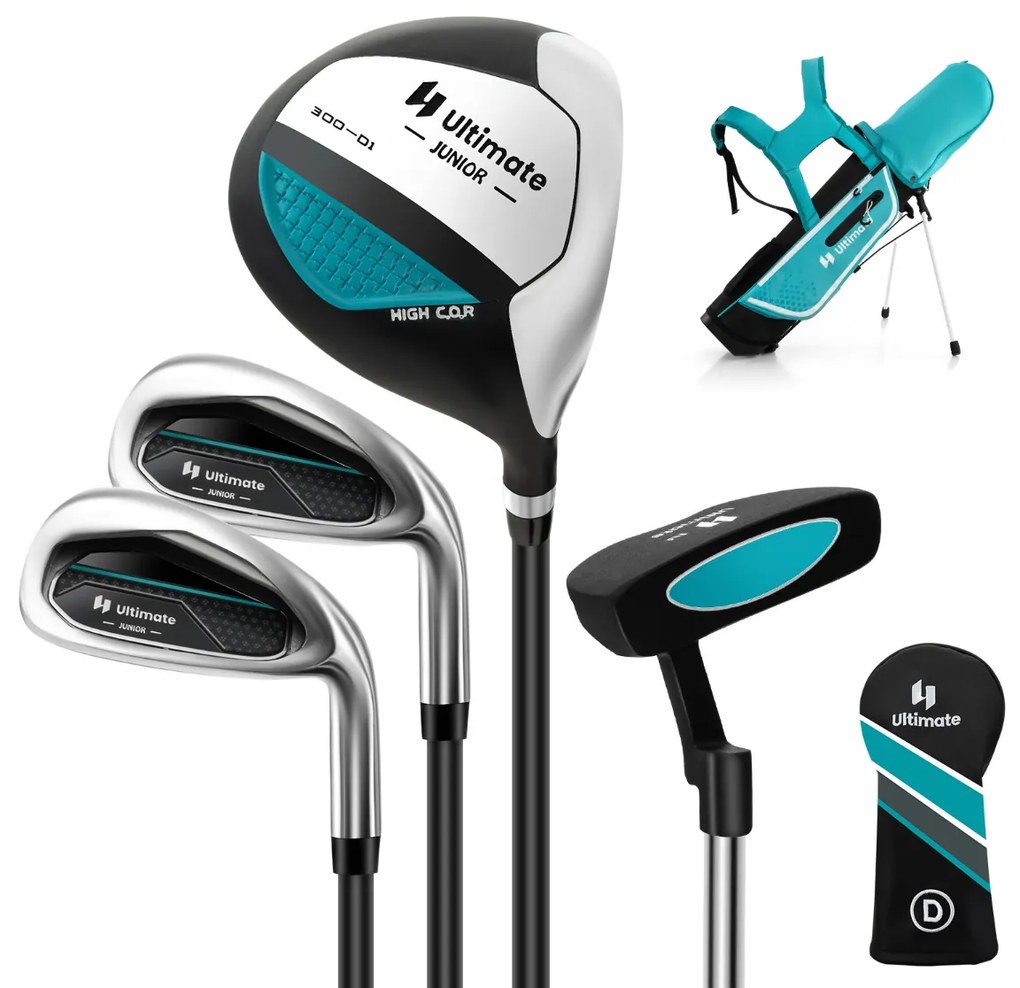 Conjunto completo de tacos de golfe júnior para crianças com capa de chuva para destros, idade de golfe para crianças de 8 a 10 anos - verde