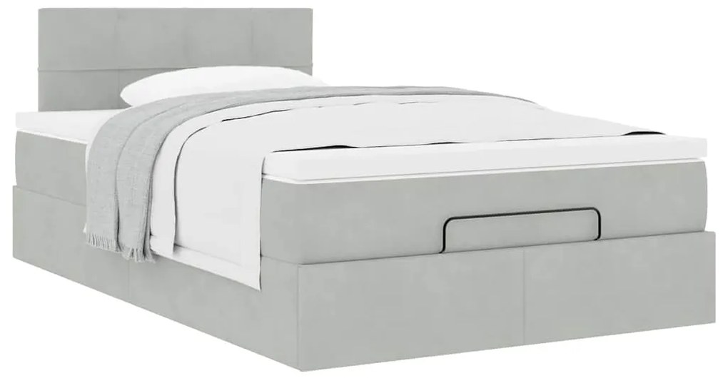 Estrutura de cama otomana com colchão cinza claro Veludo