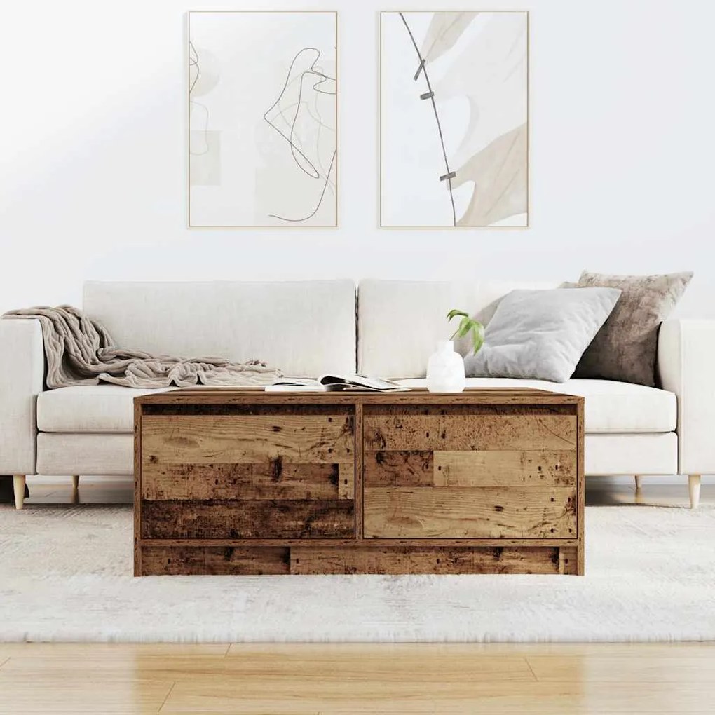 Mesa de centro com gavetas 100x100x40 cm madeira velha