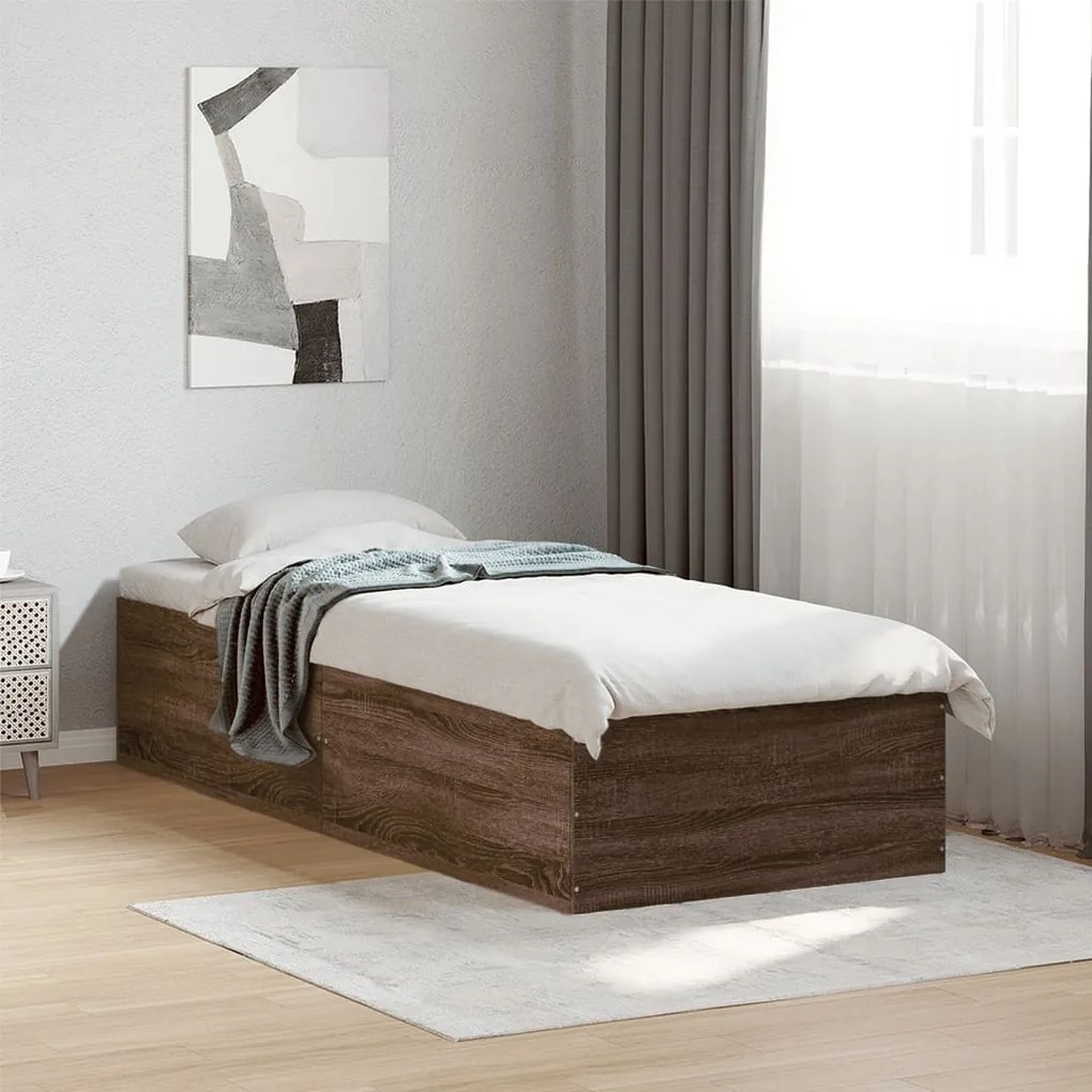 Estrutura de cama 90x190 cm derivados madeira carvalho castanho