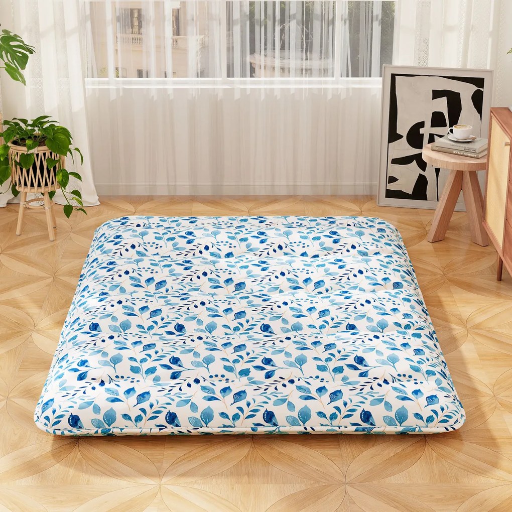 Colchão enrolável para o chão com capa lavável com bolsa de transporte 200 x 140 x 10 cm - azul