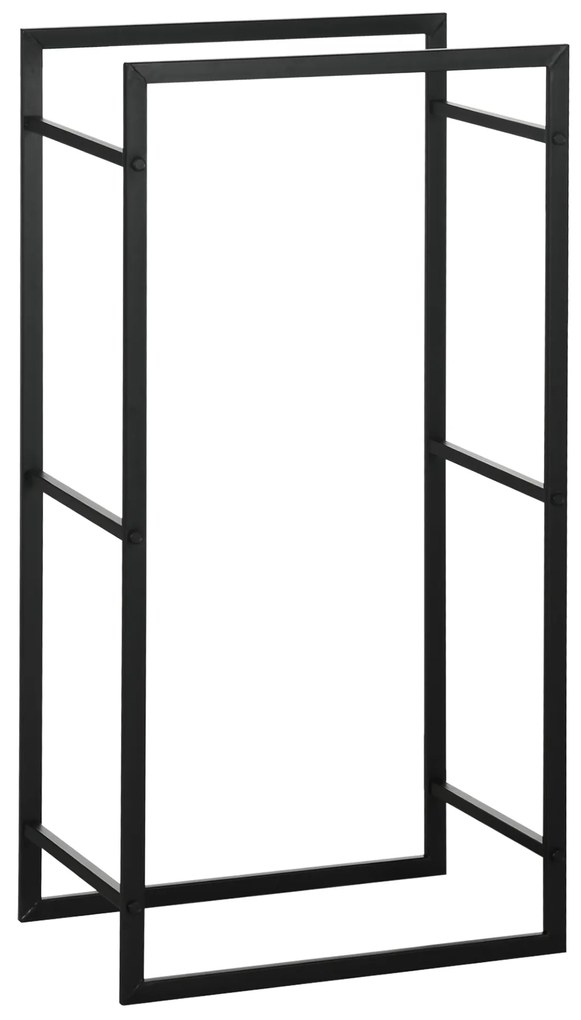 Outsunny Suporte para Lenha de Metal Prateleira de Armazenamento para Empilhar Troncos 50x30x100 cm Preto