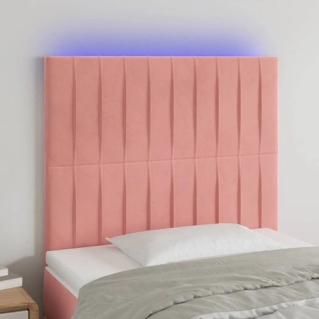 Cabeceira de cama c/ luzes LED veludo 100x5x118/128 cm rosa