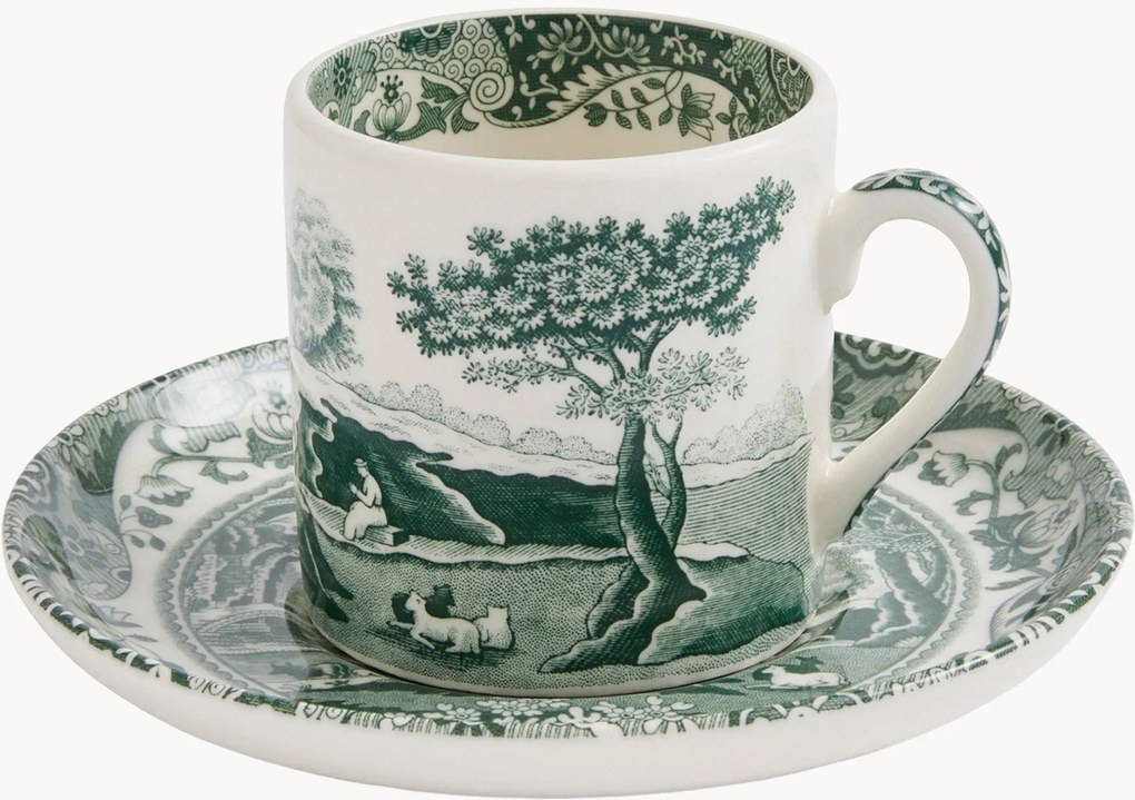 Chávena de café com pires em grés Heritage Green Italian, conjunto de 2