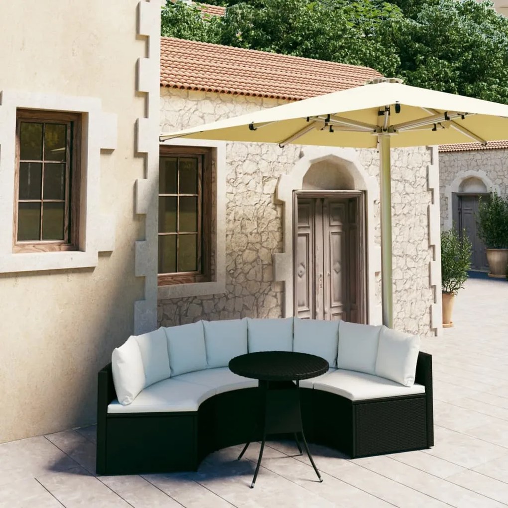 vidaXL 5 pcs conjunto sofás de jardim c/ almofadões vime PE preto