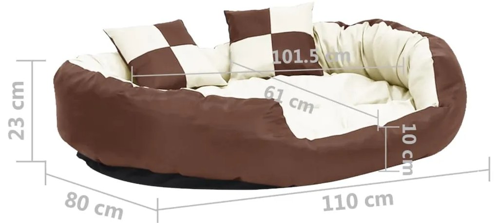 Almofadão p/ cães reversível lavável 110x80x23cm castanho/creme