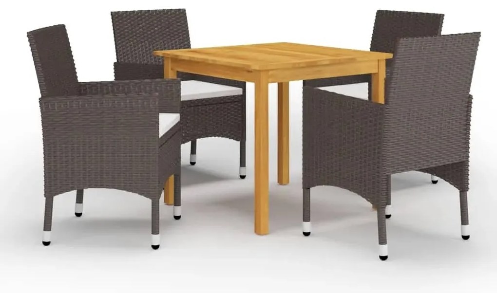 5 pcs conjunto de jantar p/ jardim c/ almofadões castanho