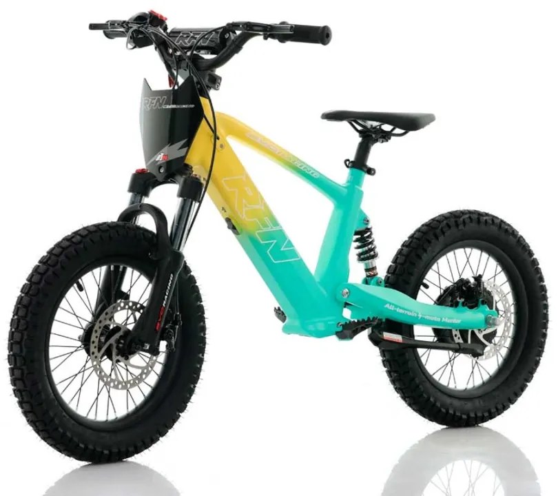 Bicicleta elétrica infantil 350W 16" Roan RXF Evo-S Verde e Amarela