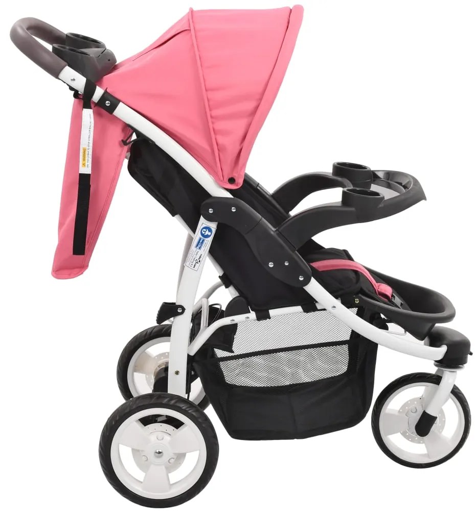 Carrinho de bebé com três rodas rosa e preto