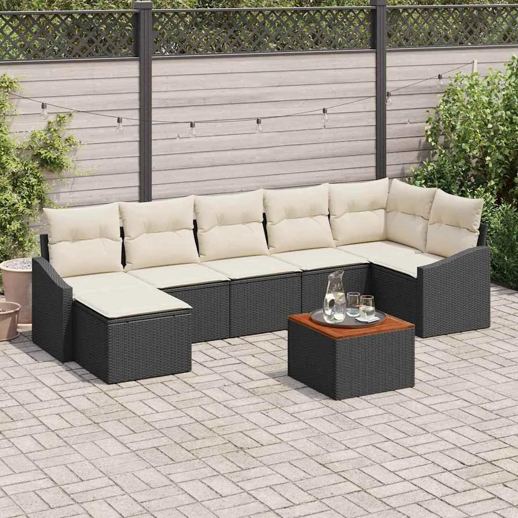 vidaXL Conjunto de sofá pra jardim com 8 peças e almofadas pretas