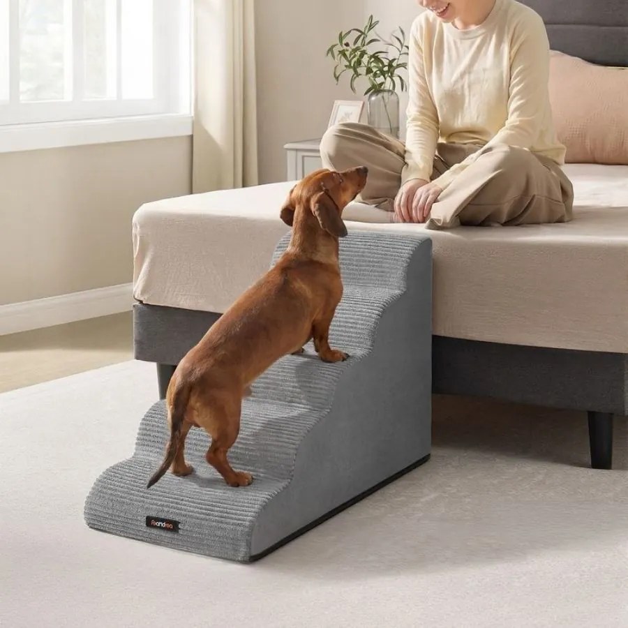 Escada para cães com 5 degraus antiderrapantes 84 x 40 x 58 cm para cães de pequeno porte Cinzento